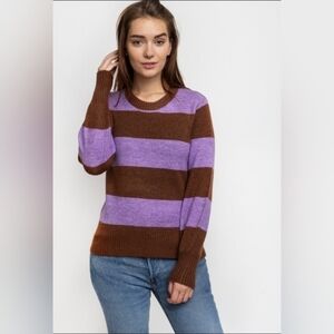 ICHI Super Soft Preppy Casual Striped Crewneck Sweater